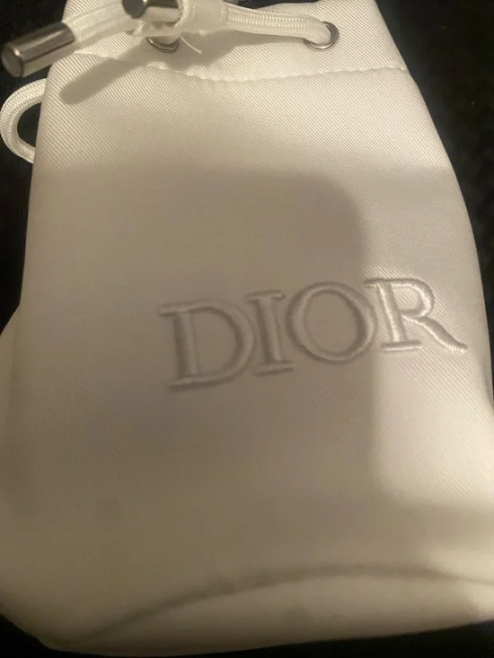 Dior White Drawstring Mini Pouch with 10 stickers new - Picture 3 of 3
